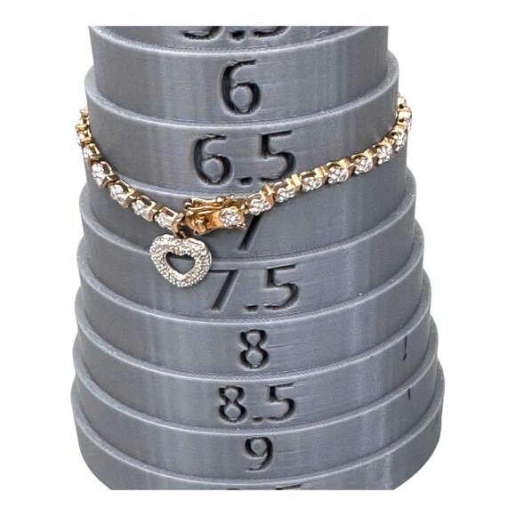 Vintage Sterling Silver Vermeil and Diamond Chip Tennis Bracelet Heart Charm 7" - Picture 7 of 8